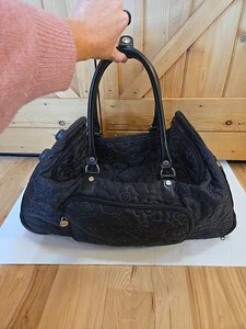 Bolso de Lona Equipaje Treinta y Una Ruedas Fin de Semana Negro Bordado Flores - Imagen 1 de 19