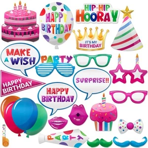 Premium Birthday Photo Booth Props Kit - 22 pc, Multicolored - Happy Birthday... - Picture 1 of 6