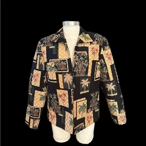 Maggy London schwarz und hellbraun tropischer Druck Jacke/Blazer 14P - Bild 1 von 4