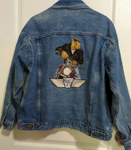 Vtg '90s Joe Camel Cigarettes Denim Jacket Cool Biker & Trucker Size Large B70 - Picture 1 of 3