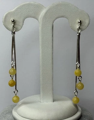 Dangle BALTIC AMBER LONG Earrings with Sterling Silver.Yellow Amber Earrings - Image 1 of 4