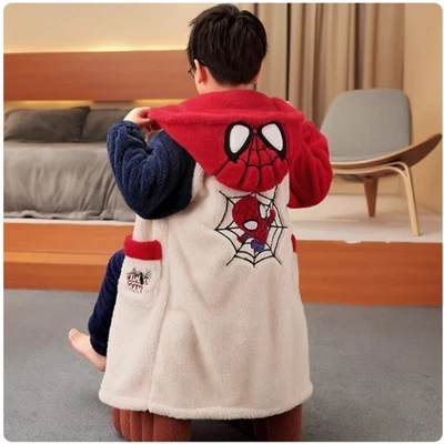Spider-Man Coral Fleece Robe Boys Soft Hooded Sleepwear Kids Superhero Costume - Image 1 of 4