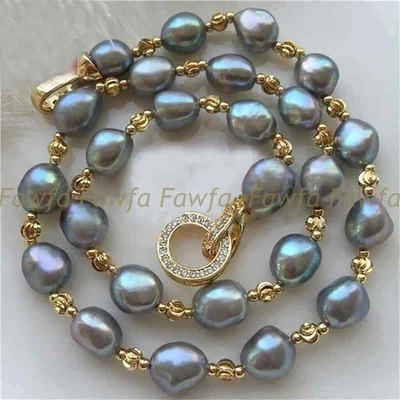 Elegante collar de perlas de plata de agua dulce barroco natural del Mar del Sur de 7-13 mm 14-36' Foto 1 de 3