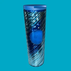 Nuevo con etiquetas Starbucks Holiday 2023 Iridiscent Icle Ribbon Swirl Blue Sip Vaso 16 oz - Imagen 1 de 6