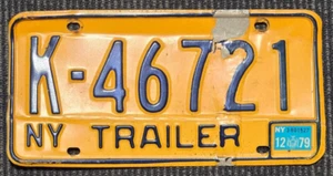 Vintage Yellow New York "Trailer" License Plate K - 46721 1 Piece - Picture 1 of 2