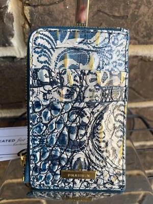 NUEVO CON ETIQUETAS Cartera para Tarjetas de Crédito Brahmin Lennon Azul Filigrana Cuero Melbourne Foto 1 de 4