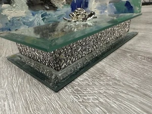 vintage mirrored jewelry box Glass With Rose And Silver 7.5x4.5” - Picture 1 of 9