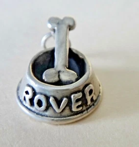 Sterling Silber 18x15x10mm Hundeknochen in einem Hundenapf sagt Rover Charm - Bild 1 von 5