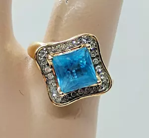 $3750 Unique 3.20 Carat Natural Blue Topaz & Diamond Cocktail Ring - Picture 1 of 10