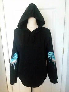 Shein Butterfly Hoodie With Pocket M Black Pullover NWOT - Picture 1 of 6