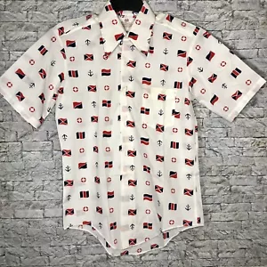 Vintage 90s Northwood Nautical Sailing Sail Boat Short Sleeve Button Up Men's M - Picture 1 of 11