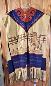 VINTAGE WESTERN 70ER JAHRE HERREN DAMEN COWBOY Pferd WILDLEDER FRANSEN PONCHO CAPE - Bild 1 von 12