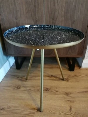 Brass Metal Patterned Round Tripod Side Table - Image 1 of 4