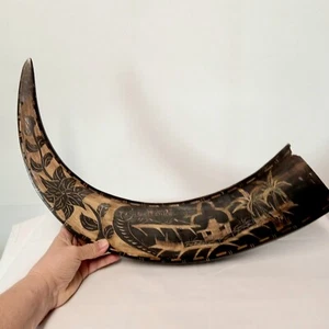 Large Historic Carved Water Buffalo Horn From Manila Philippine Christmas Gift - Picture 1 of 8