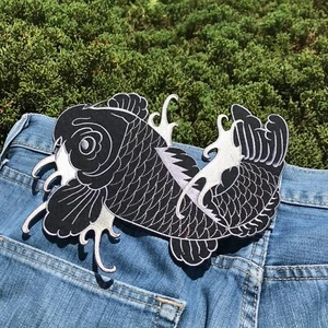 Black Koi Fish Applique Patch Iron on Large Carp 9" Embroidered Fishing Badge - Picture 1 of 1