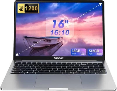 ACEMAGIC LX16 16" Laptop Intel N97 16GB RAM + 512GB SSD 5000MAH Windows 11 Pro - Image 1 of 4