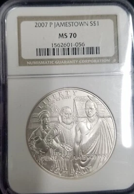 2007 Jamestown Commemorative Silver Dollar NGC MS-70 - Image 1 of 2