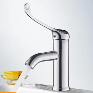 Medical Faucet Long Handle Single Hole Mixer Faucet Hospital Arm Touch Brass Tap - Picture 1 of 9