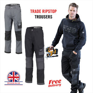 JCB Trade Rip-Stop Mens Work Trousers Knee Pad Pockets Cordura Durable Pants