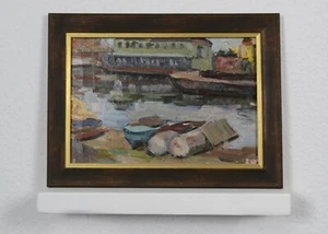 Boat station, industrial landscape, river landscape,vintage picture - Picture 1 of 10