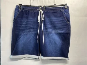 Ashley Stewart Women’s 34 Distress Blue Denim 11.5” Cuffed Elastic Waist Shorts - Picture 1 of 13