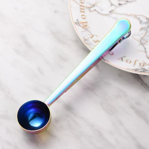 Stainless Steel Ground Coffee Measuring Scoop Spoon With Bag Seal Clip 5 Colors✔ - Picture 1 of 16
