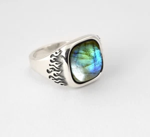 Natural Labradorite Fire Ring 925 Sterling Silver Handmade Gemstone Jewelry - Picture 1 of 6