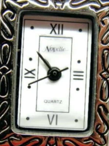 Novelle Southwestern Silver Tone & Black Leather Band New Batt Runs Womans Watch - Picture 1 of 12