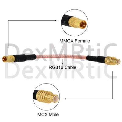 MCX male to MMCX female straight pigtail cable adapter RG316 15/30/50cm for WIFI - Image 1 of 4