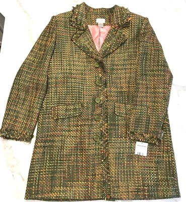 NWT Women’s Frayed Tweed Jacket Mid Length Blazer/Coat Outwear Sz L - Image 1 of 4