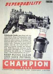 WW2 'CHAMPION SPARK PLUGS' Motoring Edinburgh Castle Advert: Small 1943 Print AD - Foto 1 di 1