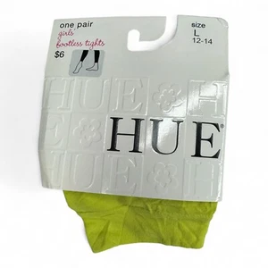HUE Girls Kiwitini Green Flat Knit Footless Tights Size L 12-14 Nylon 1 Pair - Picture 1 of 3