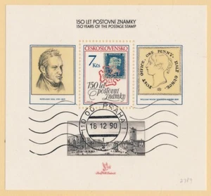 Czechoslovakia #2789 Postage Stamp 150th Anniversary 1990 Souvenir Sheet Used - Picture 1 of 1