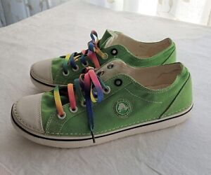 CROCS 'HOVER' GREEN CANVAS & WHITE LACE UP LOW TOP SNEAKERS UK8 W10 UNISEX