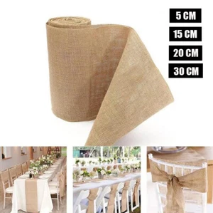 10M Roll Wedding Hessian Table Runner Chair Sash Burlap Fabric Jute Party Decor - Picture 1 of 5