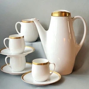 Thomas Deutschland Kaffeekanne & Tassen von Sigvard Bernadotte 1960er Jahre Gold & Weiß Chic! - Bild 1 von 13