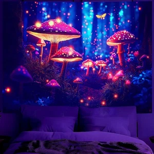 Blacklight UV Reactive Tapestry Trippy Neon Wall Hanging Glow in Dark Art Decor - Picture 1 of 7
