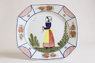 Quimper France HB Henriot Lady Mistral Blue 7.5" Plate Hand Painted - Image 1 of 3