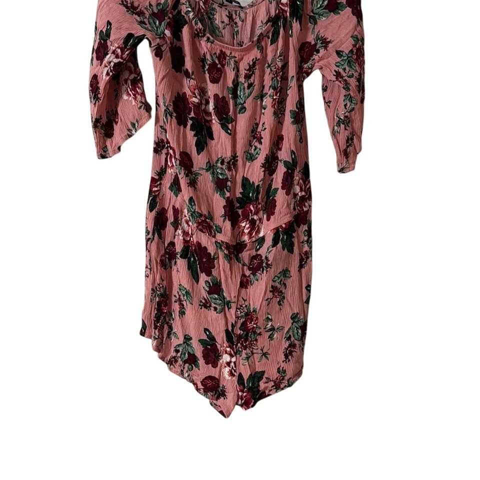 Ambiance Women's Size Large Pink floral romper with 3/4 sleeves  - Image 1 of 4