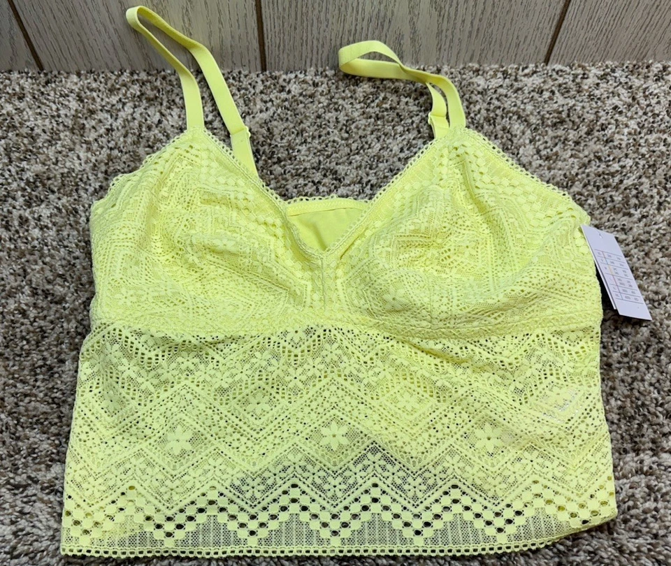 Auden Unlined Long Line Bralette "Lemon Yellow" Size Large.