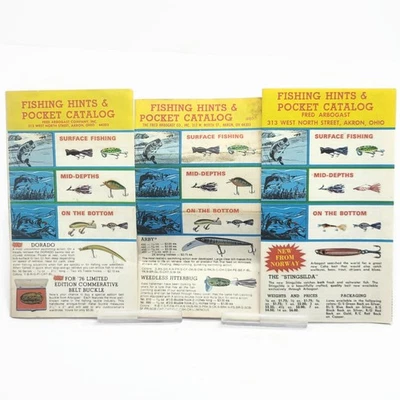 (3) Lote de catálogos de bolsillo señuelo de pesca lucio lucio lubina Fred Arbogast de colección • Akron Oh Foto 1 de 4