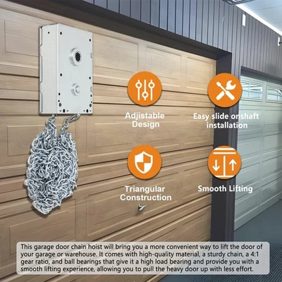 Chain Hoist for Roll Up Door 4:1 Gear Ratio Garage Door Chain Hoist w/26ft Chain - Image 1 of 4