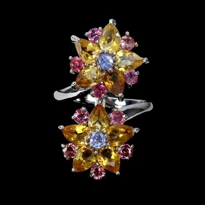 Anillo de plata de ley 925 citrino tanzanita turmalina piedras preciosas joyería talla 8,5 Foto 1 de 4