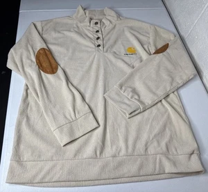Herren Carhartt XL Beige Cord Ellenbogen Patch Langarm Henley Knopf Hemd - Bild 1 von 12