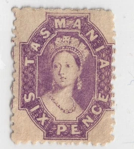 1860 -91 Tasmania 6d Postage Stamp Australia Reddish Mauve MH SG143 Six Pence MH - Picture 1 of 2