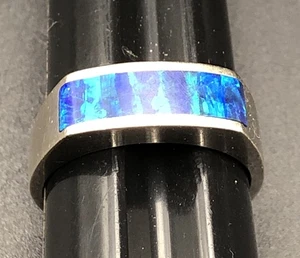 Lab Created Opal Intarsien Signiert 14K Weißgold Ring Größe 9,5 - Bild 1 von 6