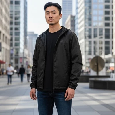 Chaqueta cortavientos con capucha Gerry resistente al viento talla grande acanalada negra Foto 1 de 4