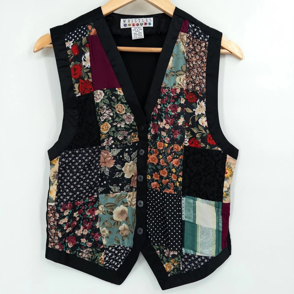 Chaleco Vintage Años 90 Seda Patchwork Mujer S Floral Grunge Cottage Boho Foto 1 de 4