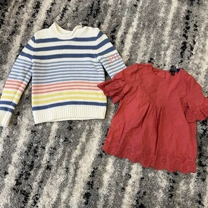 Polo Ralph Lauren Girl’s White and Blue Striped Sweater and Eyelet Blouse Size 5 - Picture 1 of 6