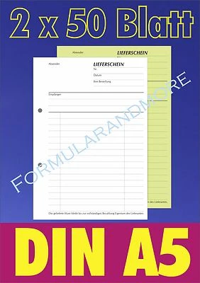 1 LIEFERSCHEINBLOCK,DIN A5,SD,2 x 50 BLATT,Lieferscheinformular,Lieferschein - Bild 1 von 4